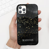 Chic Modern Black Waterverf Gold Stars met naam Case-Mate iPhone Case