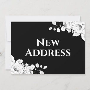 Chic Modern Black White Floral Nieuw adres Aankondiging