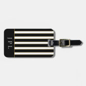 Chic Modern Black White Gold Striped Monogram Lugg Bagagelabel (Voorkant horizontaal)
