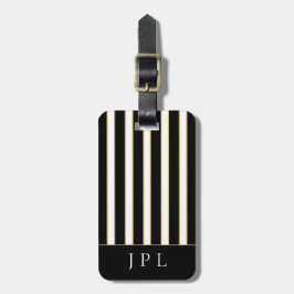 Chic Modern Black White Gold Striped Monogram Lugg Bagagelabel