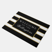 Chic Modern Black White Gold Striped Personated Deurmat (Schuin)
