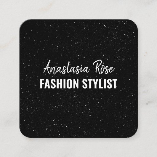 Chic Modern Black White Minimalist Glitter Galaxy Vierkante Visitekaartje (Voorkant)