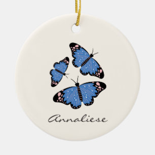 Chic modern blauw Butterfly-ontwerp op maat Keramisch Ornament