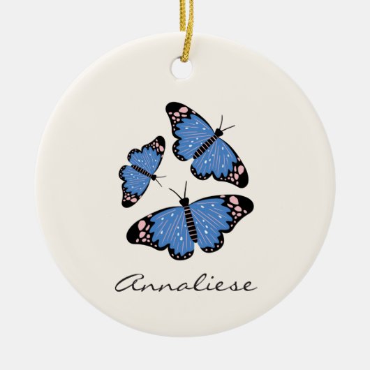 Chic modern blauw Butterfly-ontwerp op maat Keramisch Ornament (Voorkant)