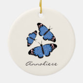 Chic modern blauw Butterfly-ontwerp op maat Keramisch Ornament (Achterkant)