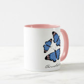 Chic modern blauw Butterfly-ontwerp op maat Mok (Voorkant rechts)