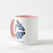 Chic modern blauw Butterfly-ontwerp op maat Mok (Voorkant links)