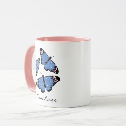 Chic modern blauw Butterfly-ontwerp op maat Mok (Voorkant links)