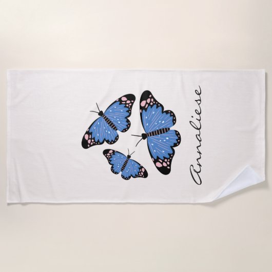 Chic modern blauw Butterfly-ontwerp op maat Strandlaken (Voorkant)
