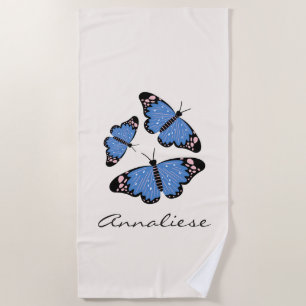 Chic modern blauw Butterfly-ontwerp op maat Strandlaken