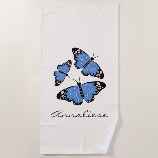 Chic modern blauw Butterfly-ontwerp op maat Strandlaken (Voorkant)