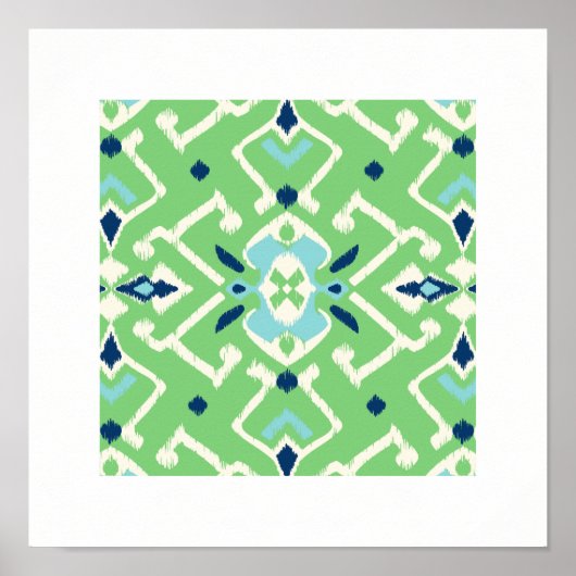 chic modern blauw - groen - ikatroonpatroon - trib poster (Voorkant)