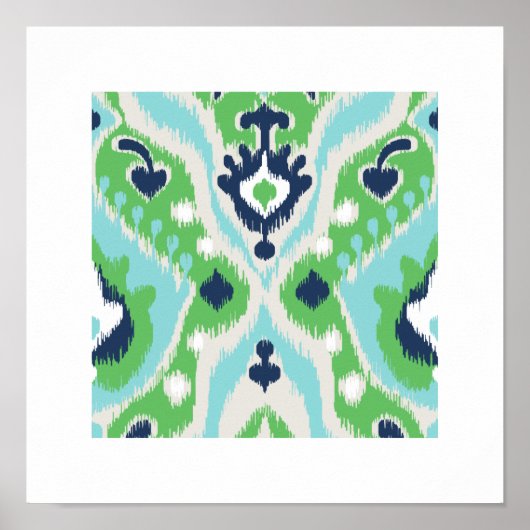 chic modern blauw - groen - ikatroonpatroon - trib poster (Voorkant)