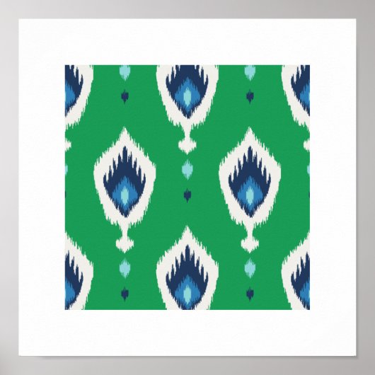 chic modern blauw - groen - ikatroonpatroon - trib poster (Voorkant)