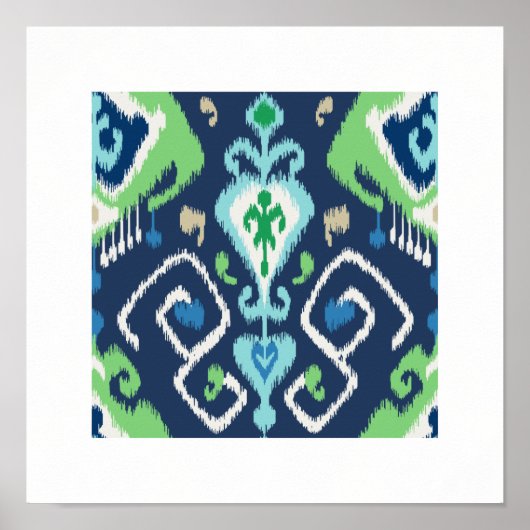 chic modern blauw - groen - ikatroonpatroon - trib poster (Voorkant)