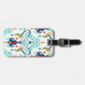Chic modern blauwgroen marineblauw ikattribaal bagagelabel (Voorkant horizontaal)