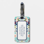 Chic modern blauwgroen marineblauw ikattribaal bagagelabel (Achterkant verticaal)