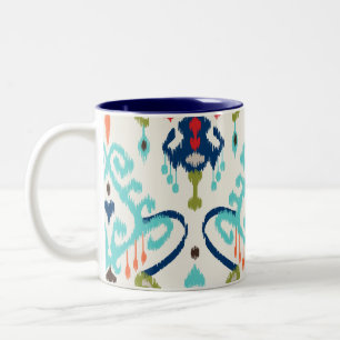 Chic modern blauwgroen marineblauw ikattribaal tweekleurige koffiemok
