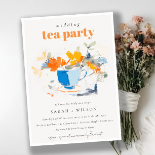 Chic Modern Bloemen Thee Cup Trouwthee Party Kaart