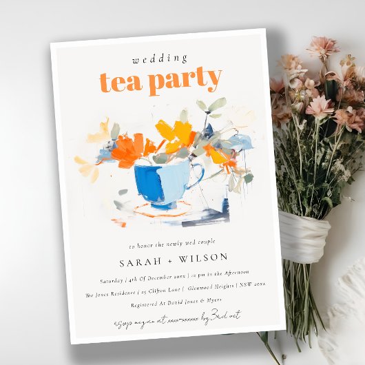 Chic Modern Bloemen Thee Cup Trouwthee Party Kaart