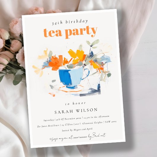Chic Modern Bloemen Thee Cup Verjaardag Tea Party Kaart
