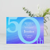 Chic Modern Blue Birthday Uitnodiging (Staand voorkant)