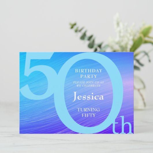 Chic Modern Blue Birthday Uitnodiging (Staand voorkant)
