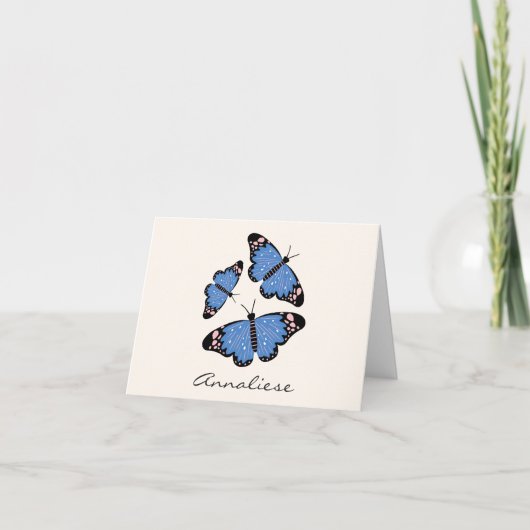 Chic Modern Blue Butterfly Design Persoonlijk Notitiekaartje (Voorkant)