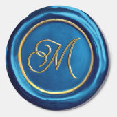 Chic Modern Blue & Gold Monogram Wax Seal Stickers (Voorkant)