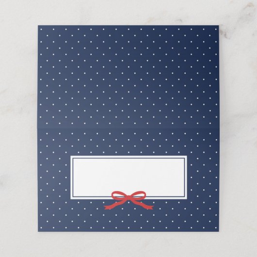 Chic Modern Blue Polka Dot met Rood Lint Plaatskaartje (Buitenkant ongevouwen)