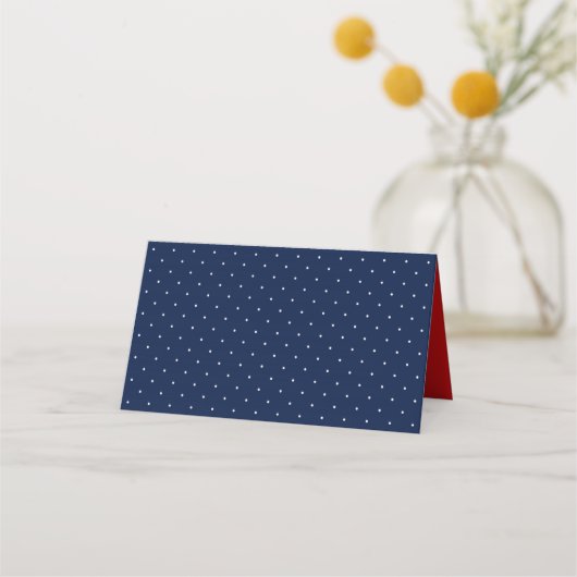 Chic Modern Blue Polka Dot met Rood Lint Plaatskaartje (Achterkant)