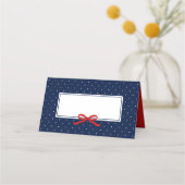 Chic Modern Blue Polka Dot met Rood Lint Plaatskaartje (Voorkant)