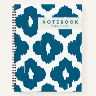 Chic Modern Blue & White Ikat Pattern Personalized Notitieboek