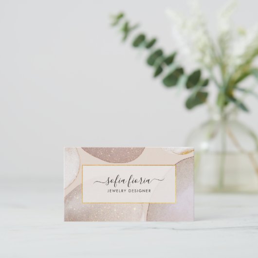Chic Modern Blush Gold Glitter Jewelry Visitekaartje (Staand voorkant)