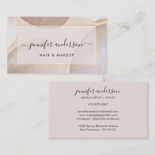 Chic Modern Blush Gold Glitter Visitekaartje (Voorkant / Achterkant)
