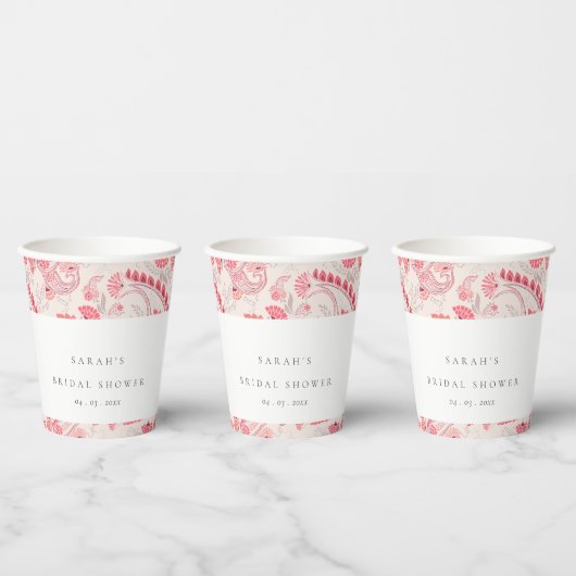 Chic Modern Blush Paisley Typography Vrijgezellenf Papieren Bekers (Multi)