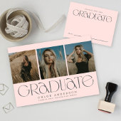 Chic Modern Blush Pink 3 Foto Afstuderen Aankondiging