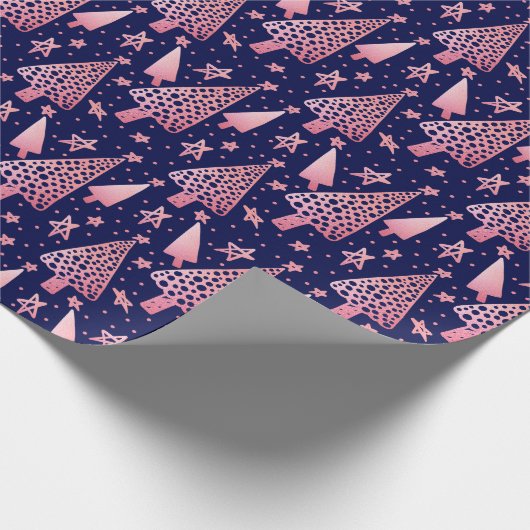Chic Modern Blush Pink Pine Trees Stars Kerstmis Cadeaupapier (Hoek)