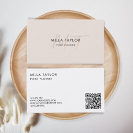 Chic Modern Blush Roze Monogram Feminine QR Code Visitekaartje