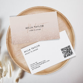 Chic Modern Blush Roze Monogram Feminine QR Code Visitekaartje