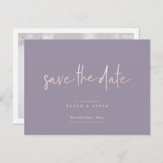 Chic + Modern Blush Signature Script, de datum ops Briefkaart (Voorkant / Achterkant)