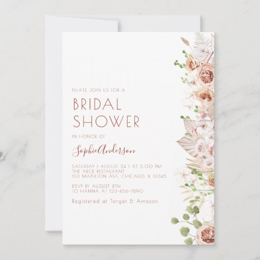 Chic Modern Boho Pampas Grass Vrijgezellenfeest Kaart (Voorkant)