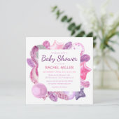 Chic Modern Boho Waterverf Girly Pink Baby shower Kaart (Staand voorkant)