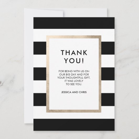 Chic Modern Bold Black White Stripe Roos Gold Foil Bedankkaart (Voorkant)