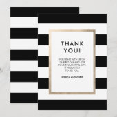 Chic Modern Bold Black White Stripe Roos Gold Foil Bedankkaart (Voorkant / Achterkant)