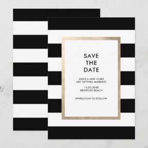 Chic Modern Bold Black White Stripe Roos Gold Foil Kaart