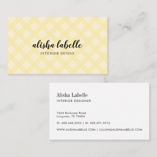 Chic & Modern Bord Yellow Plaid Visitekaartje (Voorkant / Achterkant)