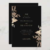Chic Modern Botanical Faux Gold Black Wedding Kaart (Voorkant / Achterkant)