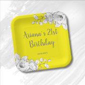 Chic Modern Bright Yellow White Floral Birthday Papieren Bordje