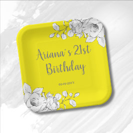 Chic Modern Bright Yellow White Floral Birthday Papieren Bordje